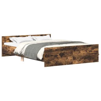 Berkfield Home Bed Frame with Headboard & Footboard Smoked Oak 135x190 cm Double in Brown