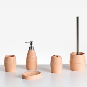 Beliani Beliani - Conjunto De 5 Accesorios De Ba&ntilde;o Jabonera Dispensador De Jab&oacute;n Escobilla De Inodoro Vaso Soporte Para Cepillos De Dientes Naranja Yarapa