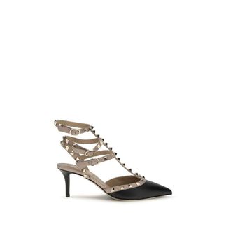 Valentino Garavani Black Calf Leather Bos Taurus Mid Heel Womens Pumps