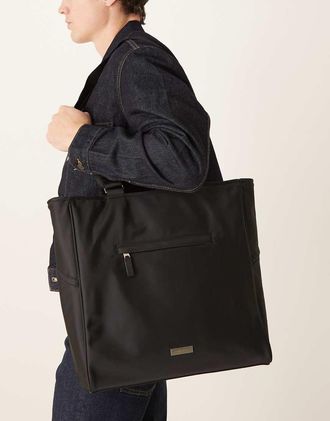 Calvin Klein Jeans - Maxi borsa liscia nera con tasca-Nero