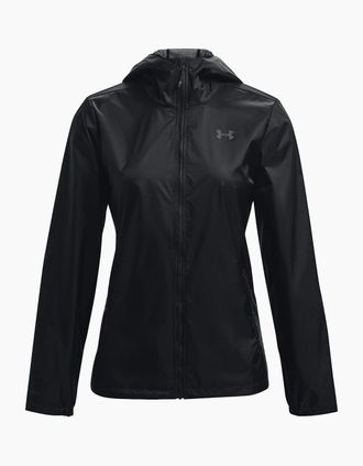 Under Armour Womens Solid Patterned Hooded Zipped Pocket Rain Jacket - Black - Size: 10