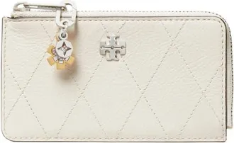 Tory Burch Charlie Quilted Zip Leather Card Case in Light Cream/charms at Nordstrom