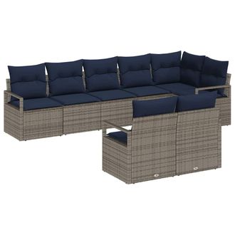 vidaXL Juego De Sof&aacute; 8 Pcs Gris Rat&aacute;n Sint&eacute;tico Vidaxl