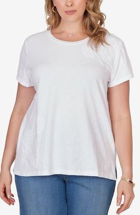 Ruby Rd. Floral Crochet Jersey Top in White at Nordstrom Rack, Size 1 X