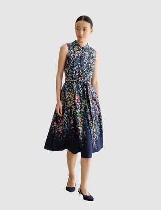Hobbs London Alberta Floral Midi Shirt Dress in Midnightmulti at Nordstrom, Size 12