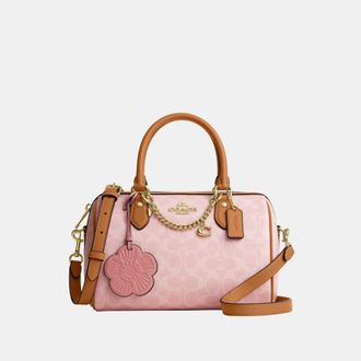 Coach Womens Rowan Satchel Bag In Signature Canvas With Charms - Pink - One Size