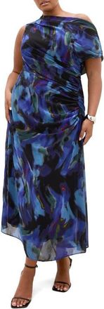 City Chic Abstract Floral Print Dress in Blue Haze at Nordstrom, Size Xxxs