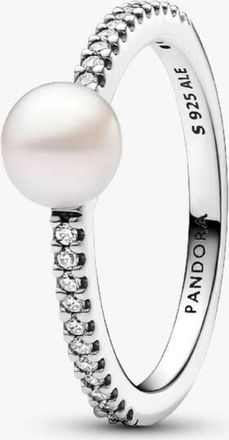 Pandora Treated Freshwater Cultured Pearl Pave Ring, Size 52