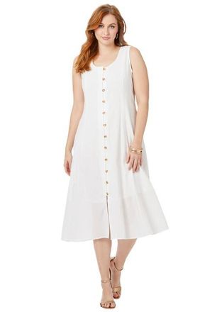 Jessica London Button Down Gauze Dress in White at Nordstrom, Size 22