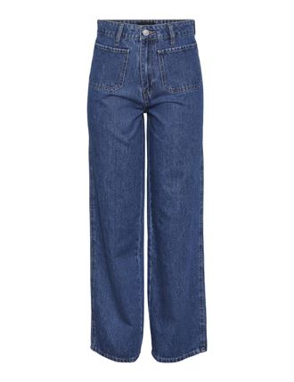 Pieces Womens Pcsky Hw Pocket Wide Jeans, Medium Blue (Medium Blue Denim), S