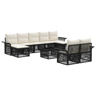 vidaXL Conjunto De Sof&aacute;s De Jard&iacute;n 10 Pcs Negro Rat&aacute;n Sint&eacute;tico Vidaxl