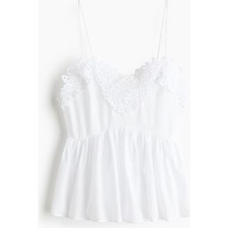 H&M Lace-trimmed Strappy Top in White at Nordstrom, Size Xx-Small
