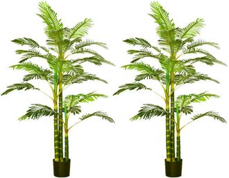 HOMCOM Pack De 2 Palmeras Arecas Artificiales 190 Cm Plantas Artificiales Con Maceta Y 30 Hojas Decoraci&oacute;n Para Interior Sal&oacute;n Oficina Verde - Homcom
