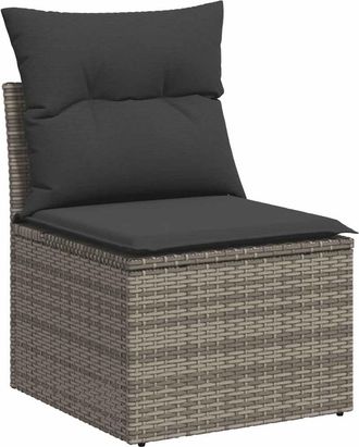 vidaXL Silla De Jard&iacute;n Sin Reposabrazos Con Cojines Rat&aacute;n Pe Gris Vidaxl