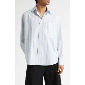 Jacquemus La Chemise Camargue Cotton Button-Up Shirt in Blue Beige Gouache Print at Nordstrom, Size 40 Us