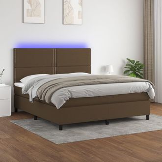 vidaXL Vidaxl - Cama Box Spring Colch&oacute;n Luces Led Tela Marr&oacute;n Oscuro 180x200cm