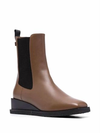 Ferragamo Womens Wedged Leather Ankle Boots In Brown