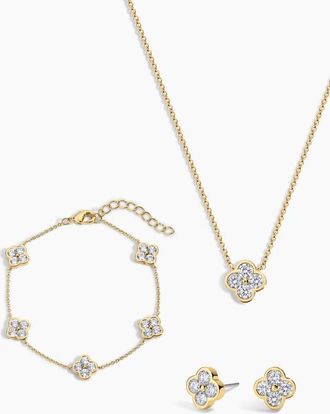 Electric Picks Camilla Clover Necklace, Bracelet and Studs - Set of 3 in Gold at Nordstrom
