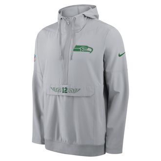 Nike Seattle Seahawks Rivalries Collection Sideline Anorak Nike Mens NFL 1/2-Zip Hooded Jacket in Grey | 03AT00DF78-MDB