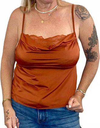 Free People Lace Detail Knit Cami In Cinnamon Stick