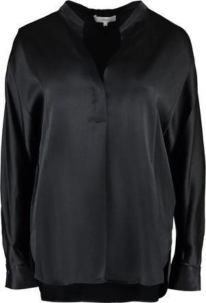 Vince Zijden Satijnen Blouse met Bandkraag - Dames - Blouses - Zwart - M - Satijn - Overhemden