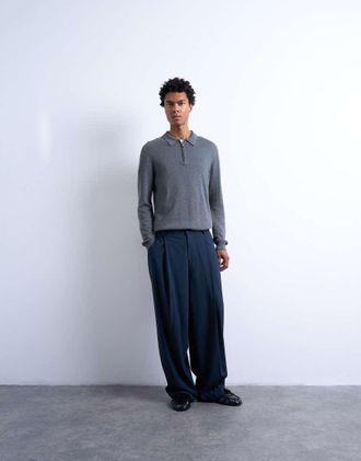 Topman Pantaloni eleganti comodi blu navy-Grigio