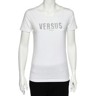 Versus White Logo Embellished Cotton Knit T-Shirt M