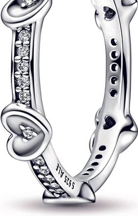Pandora Womens Radiant Sparkling Hearts Ring In Silver