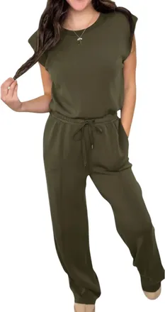 Skies Are Blue Clothing Too Rare To Care Jumpsuit In Olive Green