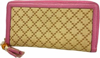 Gucci Beige Pink Canvas Long Wallet (Bi-Fold) (Pre-Owned)