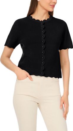 CeCe by Cynthia Steffe Scallop Edge Short Sleeve Cardigan in Rich Black at Nordstrom, Size Xx-Small