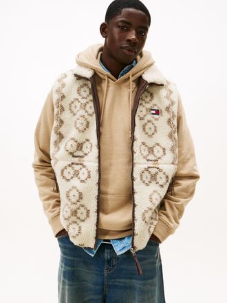 Tommy Jeans Fleeceweste TOMMY JEANS TJM TEDDY AOP, Herren, Gr. XXL, schwarz walnut aop, Web, Obermaterial: 100% Polyester, normal, Westen Fleeceweste, Stehkragen,