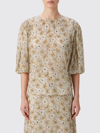 Isabel Marant Floral Print Viscose Blouse with Short Sleeves and Ruched Shoulders