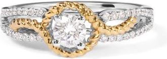 House of Brilliance 14K Two-Toned Gold Diamond 3/8 Cttw Diamond Split Shank and Halo Engagement Ring in Yellow at Nordstrom
