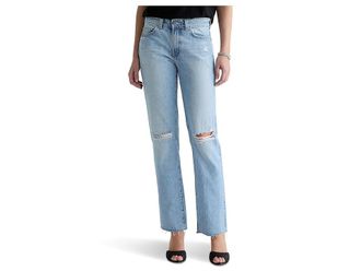 AG - Adriano Goldschmied Sandra Low Rise Slim Straight in Soft Focus Destructed Womens Jeans Soft Focus Destructed : 26 31, Cotton/Denim