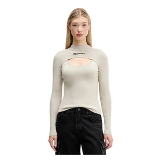 Karl Lagerfeld Fijngebreide trui - Dames - Ronde hals truien - Grijs - M - Truien & Vesten
