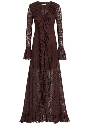 De La Vali DE LA Vali Clementina Ruffled Guipure Lace Maxi Dress - Brown - 16 (UK16 / XL)