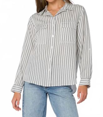 Velvet Heart Talma Button Down Top In Indigo Stripe