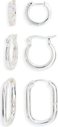 Nordstrom Rack Demi Fine Set of 3 Cubic Zirconia Huggie Hoop Earrings in Clear- Silver at Nordstrom Rack
