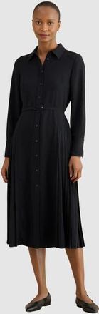 Hobbs London Ginny Belted Pleated Midi Shirt Dress in Black at Nordstrom, Size 16