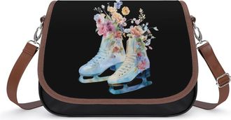 Generic Watercolor Floral Ice Skates Small Womens Crossbody Bags Shoulder Handbag with Adjustable Strap for Travel