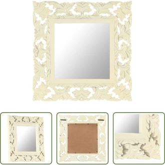vidaXL Specchio intagliato a mano - Specchio Intagliato a Mano Bianco 50x50 cm in Massello di Mango