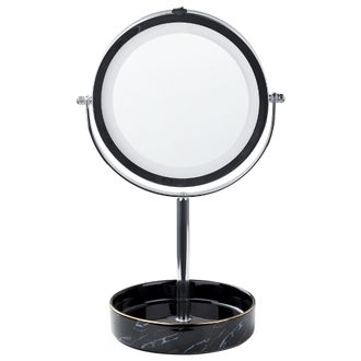 Beliani Beliani - Espejo De Maquillaje Led De Metal Vidrio Plateado Negro 20 Cm Doble Cara Savoie