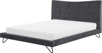 Beliani Beliani - Cama Doble Tapizada En Terciopelo Gris 180 X 200 Cm Patas De Metal Cabecero Acolchado Dise&ntilde;o Moderno Lannion