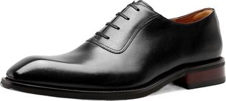 Generic Dress Formal Shoes for Men Lace Up Square Burnished Toe Calfskin Anti-Slip Resistant Non Slip Block Heel Rubber Sole Classic(Black,5.5 UK)