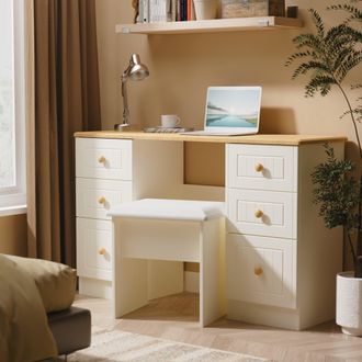 Welcome Furniture Byland Ready Assembled Double Pedestal Desk in Cream Ash & Modern Oak - Welcome Furniture | TJ Hughes