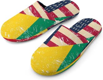 Generic U.S. And Guinea Vintage Flag Mens Cotton Slippers Memory Foam Comfort House Shoes Winter Indoor Slipper for Hotel Casa Spa