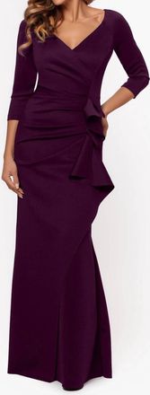 Xscape Lexi Side-Slit Scuba V-Neck Party Dress In Plum