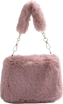 Generic Womens Plush Bags Women Fuzzy Crossbody Bag Casual Furry Satchel Faux Fur Tote Versatile Fluffy Shoulder Cute Fall Winter Female Purse(Bean Red)