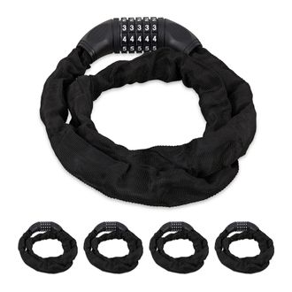 Relaxdays 5 Candados De Cable Num&eacute;rico, Sistema Antirrobo Para Bicicletas, Combinaci&oacute;n De 5 N&uacute;meros, 120 Cm, Acero, Negro